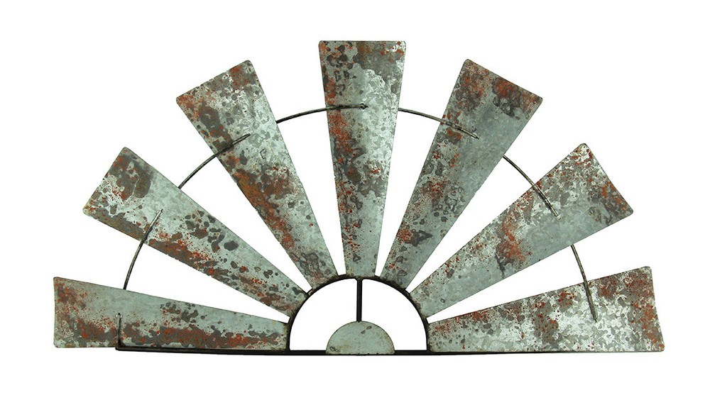Scratch & Dent Distressed Metal Half Moon Windmill Wall Sculpture