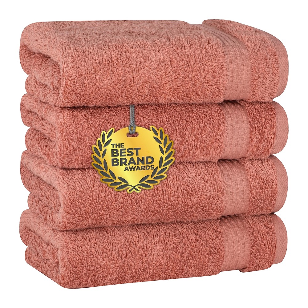 100% Cotton Turkish Coral Bath Towels Set of 4 Soft Absorbent Hand Towels