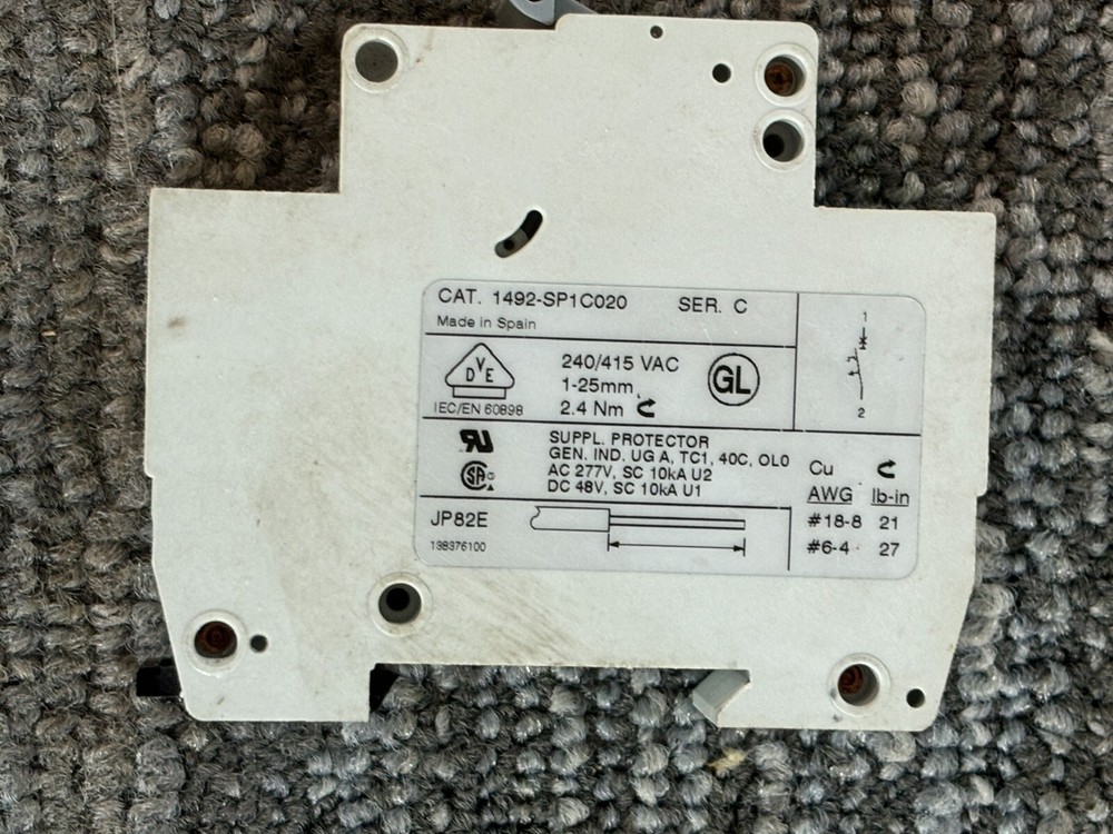 Allen-Bradley 1492-SP1C020 Miniature Circuit Breaker | 2A | 1-Pole | 240/415V