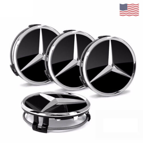 4 x Wheel Center Hub Caps Emblem Fit For Mercedes C E S Black Badge 75mm