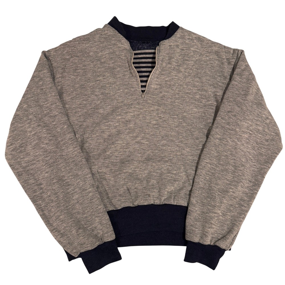 Vintage 60s Quarter Zip Sweatshirt Mohair Lined Navy Grey Talon Zipper SIze L