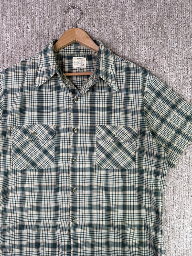 Vintage Big Mac Shirt Mens Large Green Plaid Short Sleeve Button Up JCPenney 60s