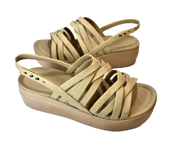 Crocs Brooklyn Strappy Low Wedge Sandals for Women Size 9M Bone Beige