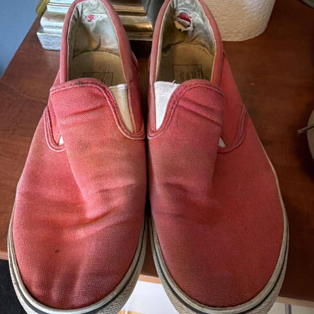 VANS Pink Canvas Slip-On Men's Casual Shoes Comfort Logo Round Toe