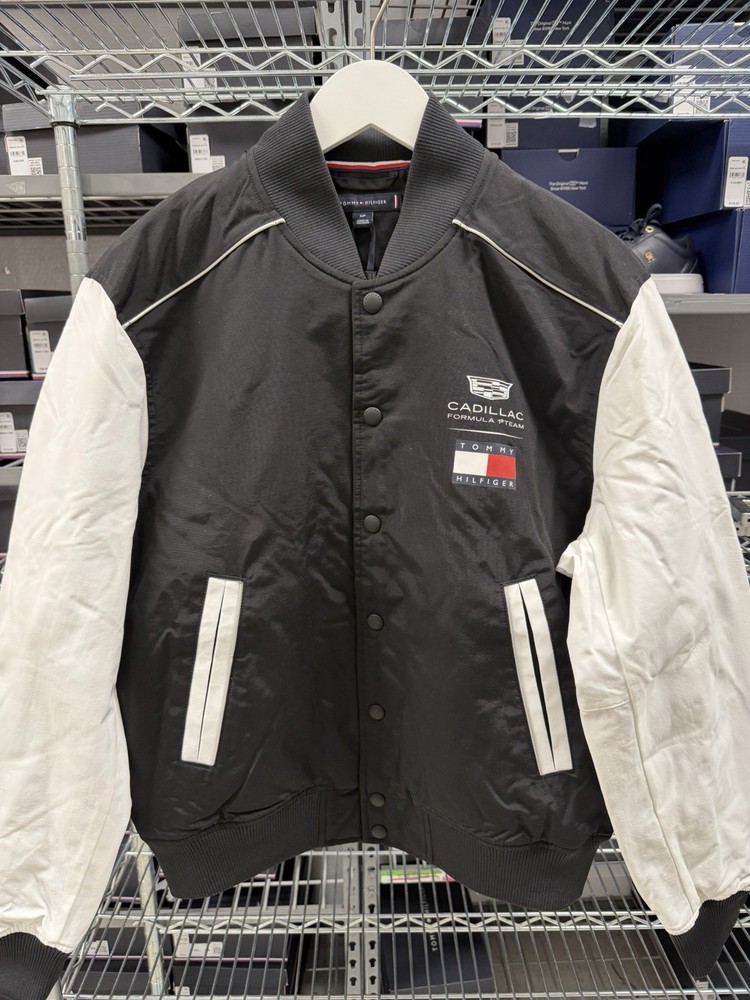 Tommy Hilfiger x Cadillac F1 Team Varsity Jacket Black White Lightweight Racing