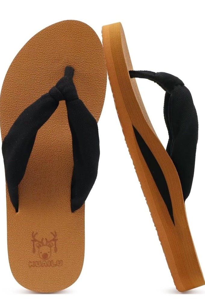 NEW KuaiLu Flip Flops Arch Support Tan w/ Black Straps Women's Size 7.5