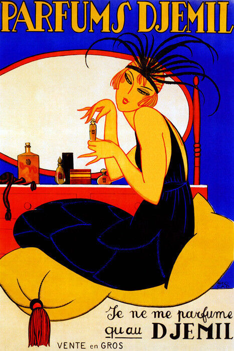 Vintage French Perfume Poster Djemil Beautiful Lady Parfums Girl France Repro  