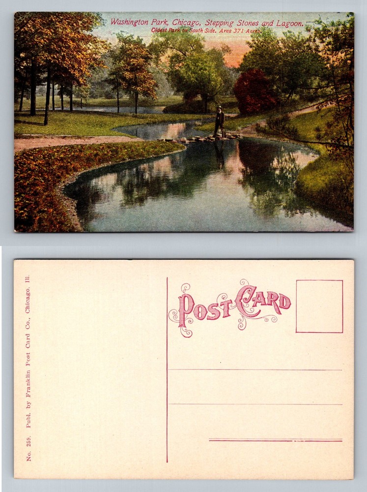 Chicago, IL-Illinois, Washington Park Stepping Stones Lagoon Vintage Postcard
