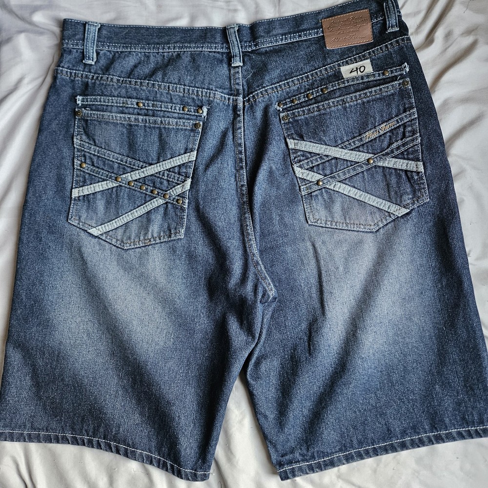 NWOT Vintage Y2k Phat Farm Embroidered Baggy Denim Shorts Size 40x11