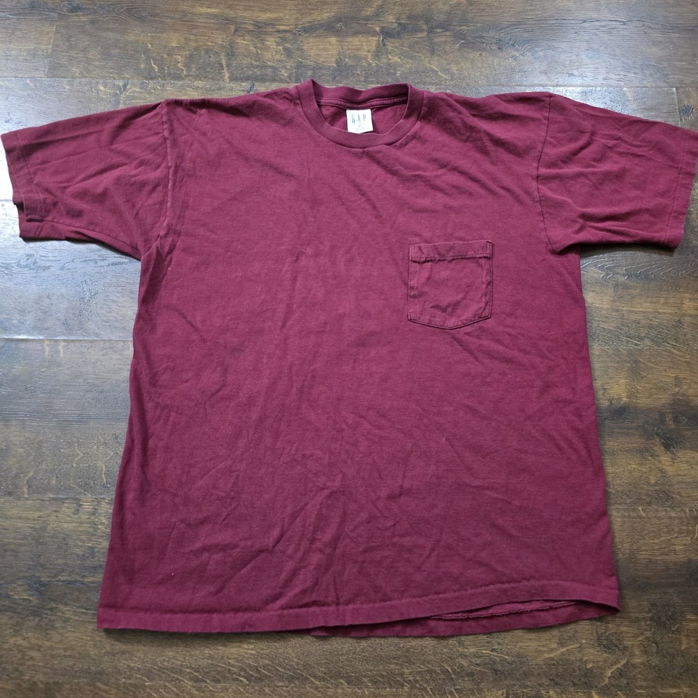 Vintage 90s Gap Blank Pocket T Shirt Size Xl Made in USA Maroon Single Stitch