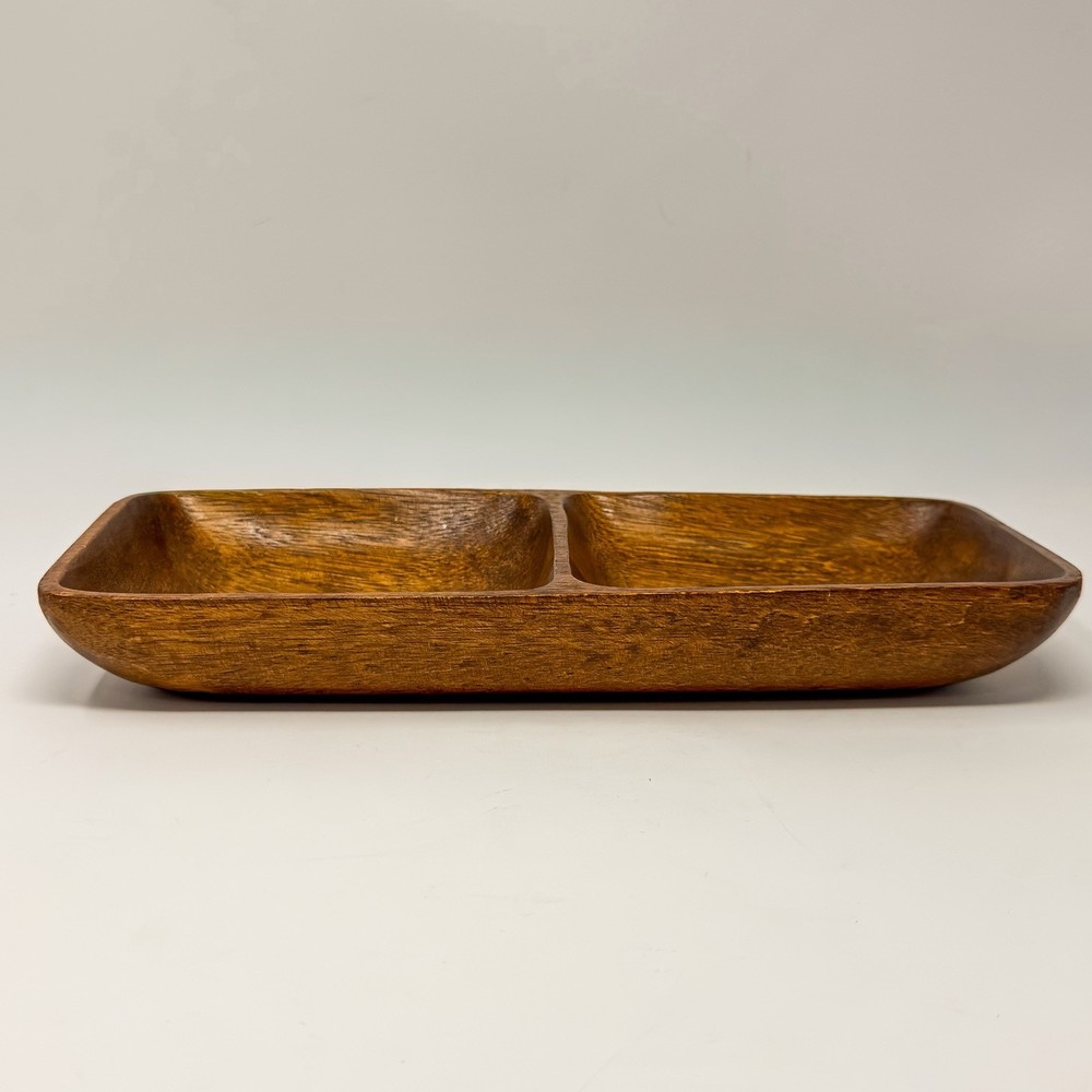 Vintage Handcrafted Wood Divided Tray Philippines Snack Dish MCM