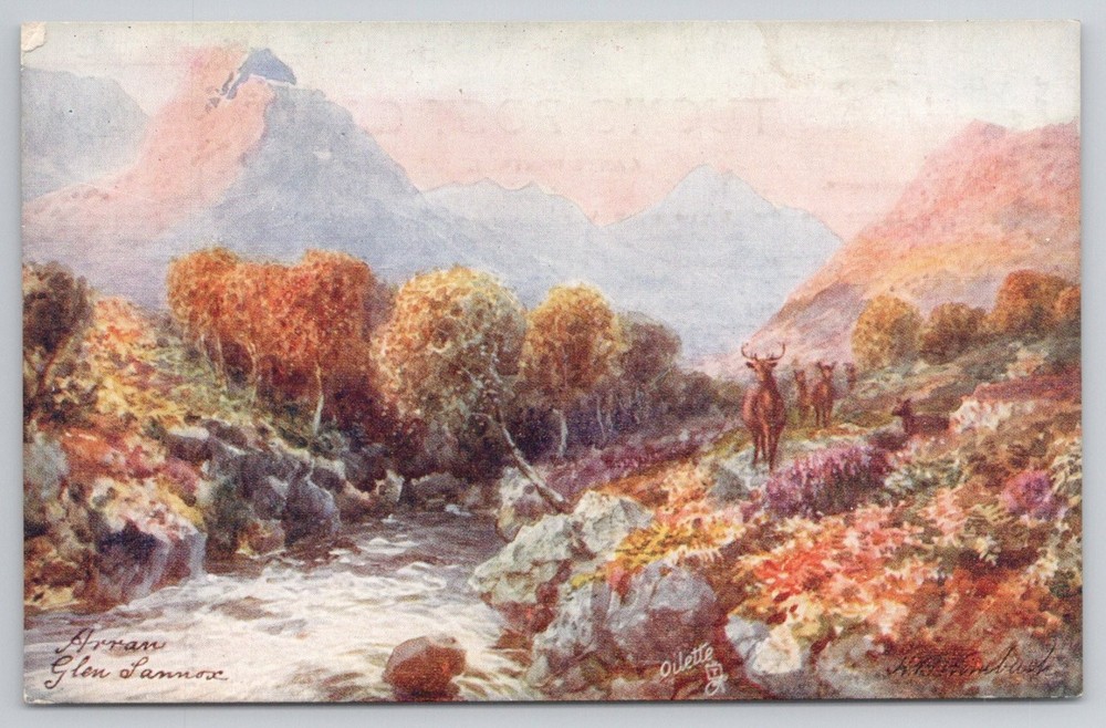 Arran Glen Sannox Scotland Raphael Tuck Oilette Postcard H.B. Wimbush Deer