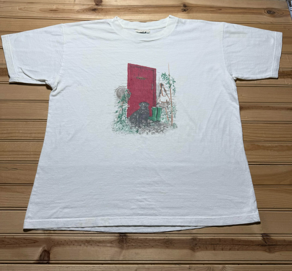 Vintage 90s Northern Reflections Black Dog Red Door Cottagecore Shirt Size Large