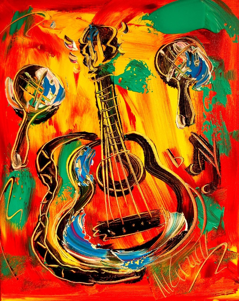 GUITAR JAZZ SIGNED  Original Oil Painting on canvas IMPRESSIONIST I23F2