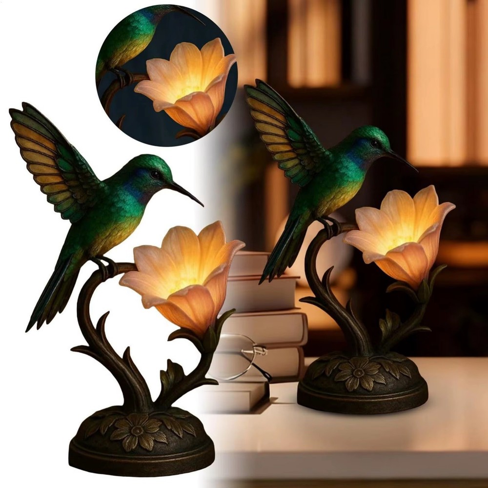 Vintage Hummingbird Flower LED Desk Lamp Bedside Night Light