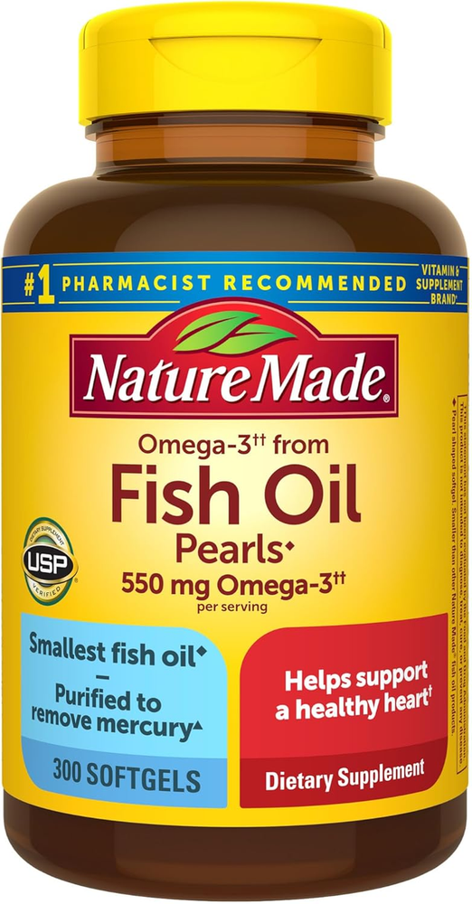 Omega 3 Fish Oil Pearls 550 Mg per Serving, Small Size Fish Oil Supplements as E