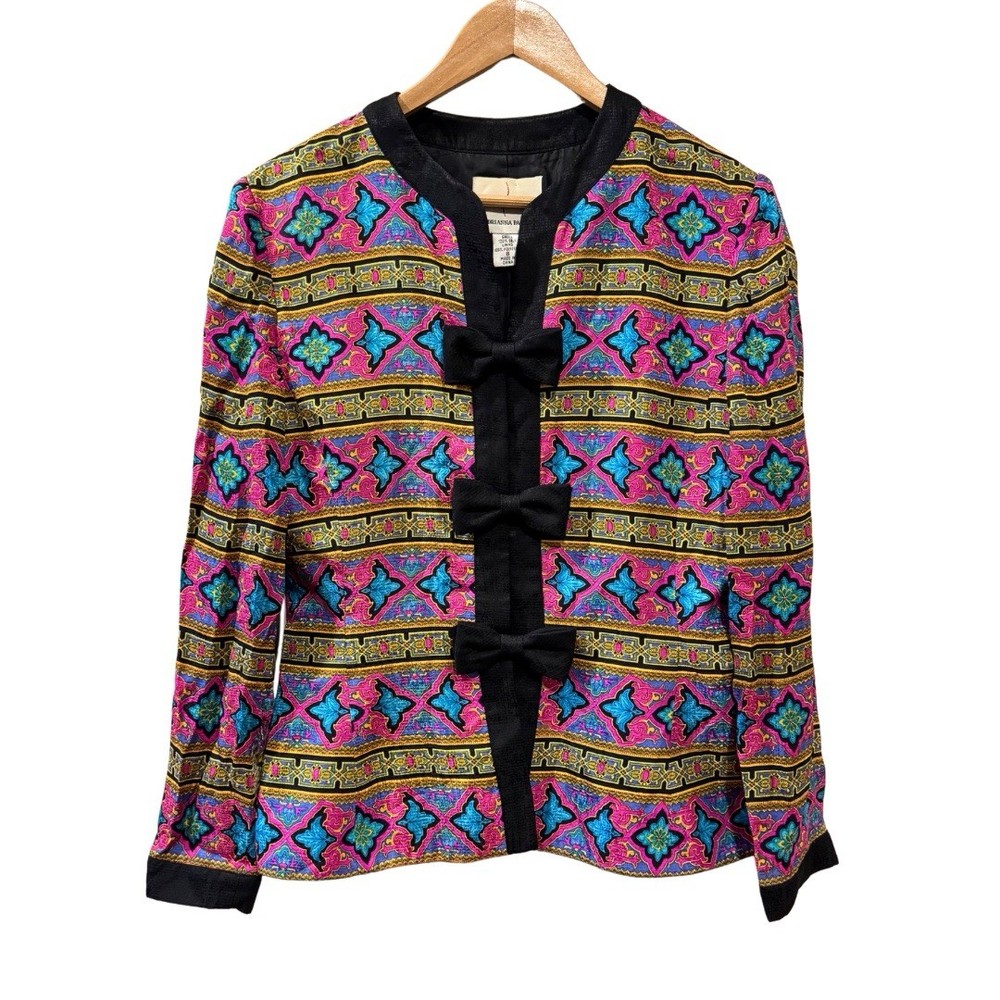 Vintage 90s Adrianna Papell Safe Silk Jacket Multicolor Women’s Size 8 Rare