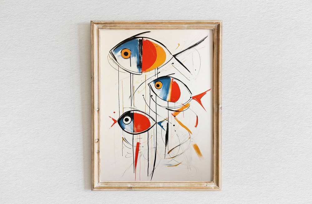 Vibrant Fish Trio Contemporary Abstract Painting Original Artwork Wall Decor