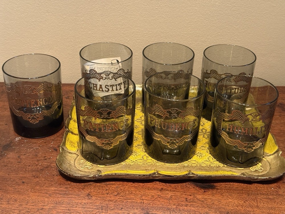 7 Neiman Marcus VIRTUES Low Ball Whiskey Scotch Bar Glasses