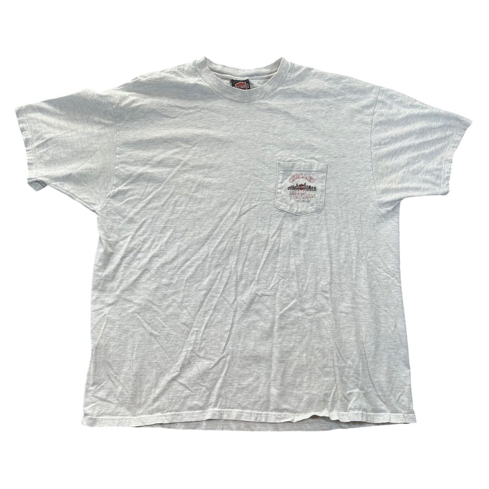 Vintage Harley Davidson Chicago Illinois TShirt Mens XXL Gray Pocket Tee USA 90s