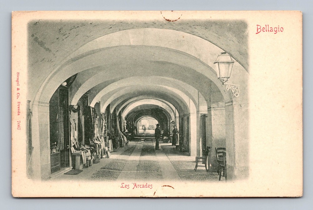 Italy- Bellagio The Arcades Standard Souvenir Postal Old View Vintage Postcard