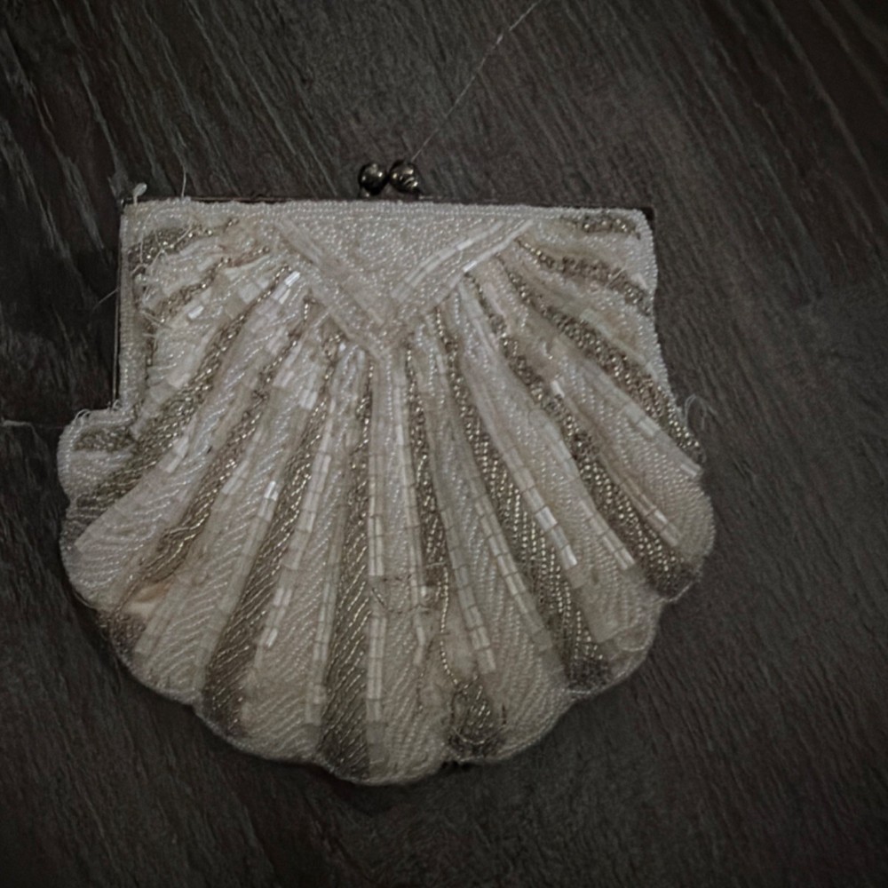 Beaded Ivory Silver Art Deco Evening Bag Clutch Party Wedding Special Occasion