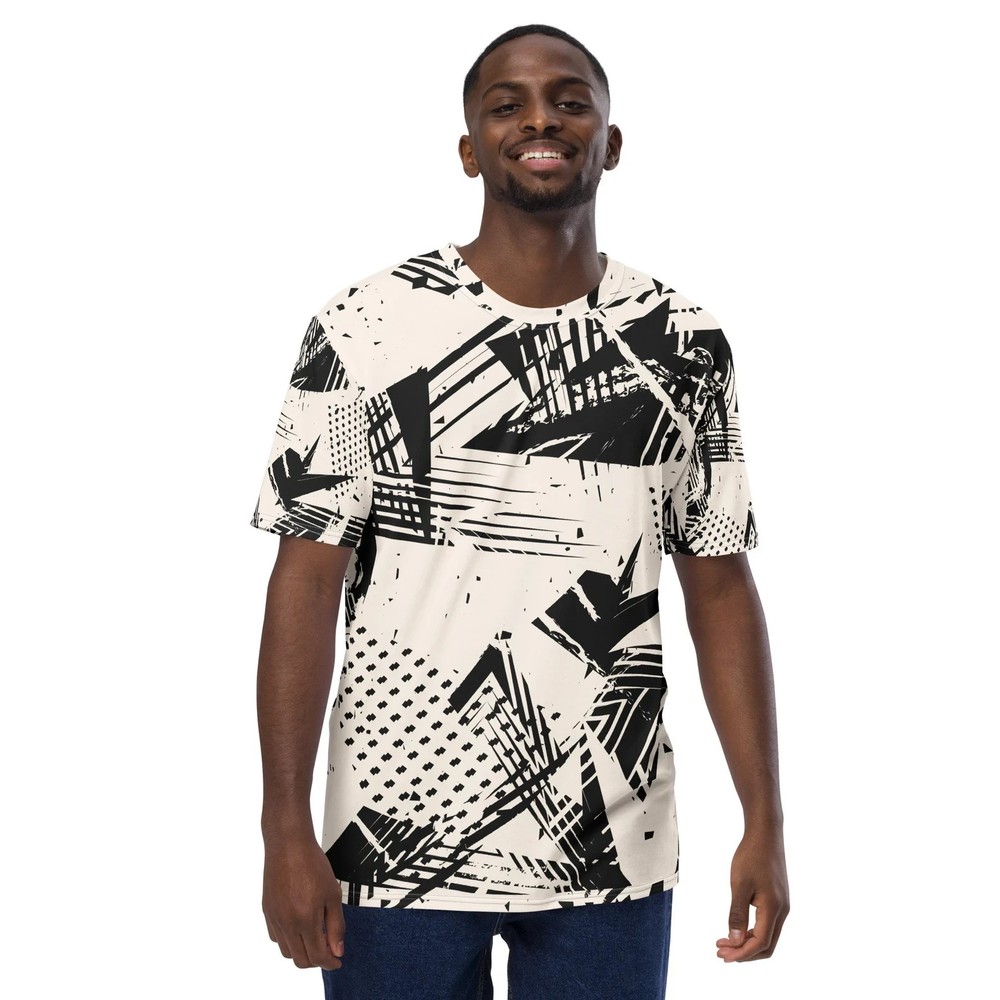 Abstract Black & White Geometric Print T-Shirt - All Over Print T-shirt