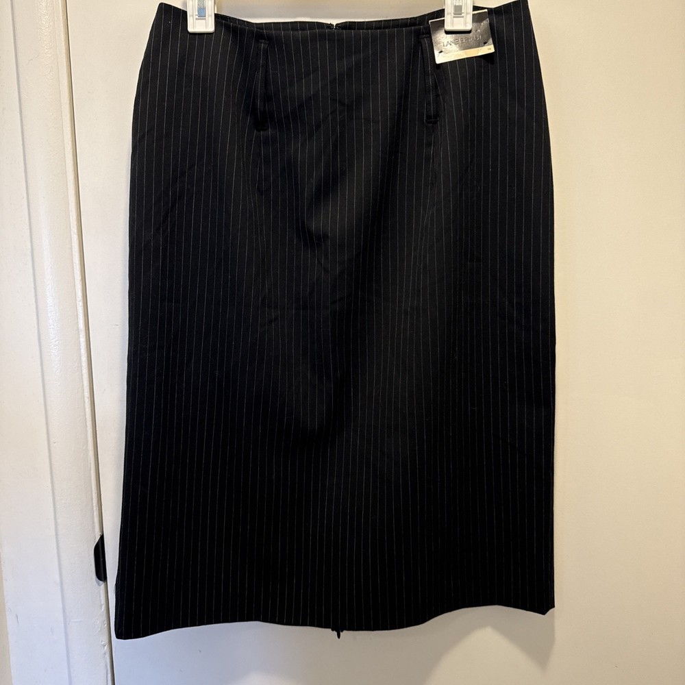 NWT Black Pinstripe Midi Pencil Skirt Classic Office Chic Tailored Minimalist