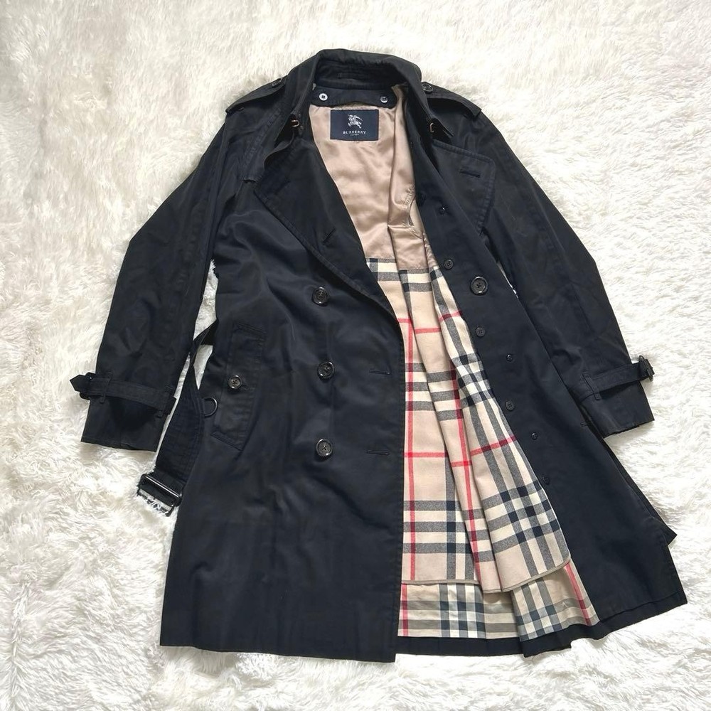 BURBERRY LONDON Nova Check Liner Trench Coat Black Size L Sanyo Shokai Authentic
