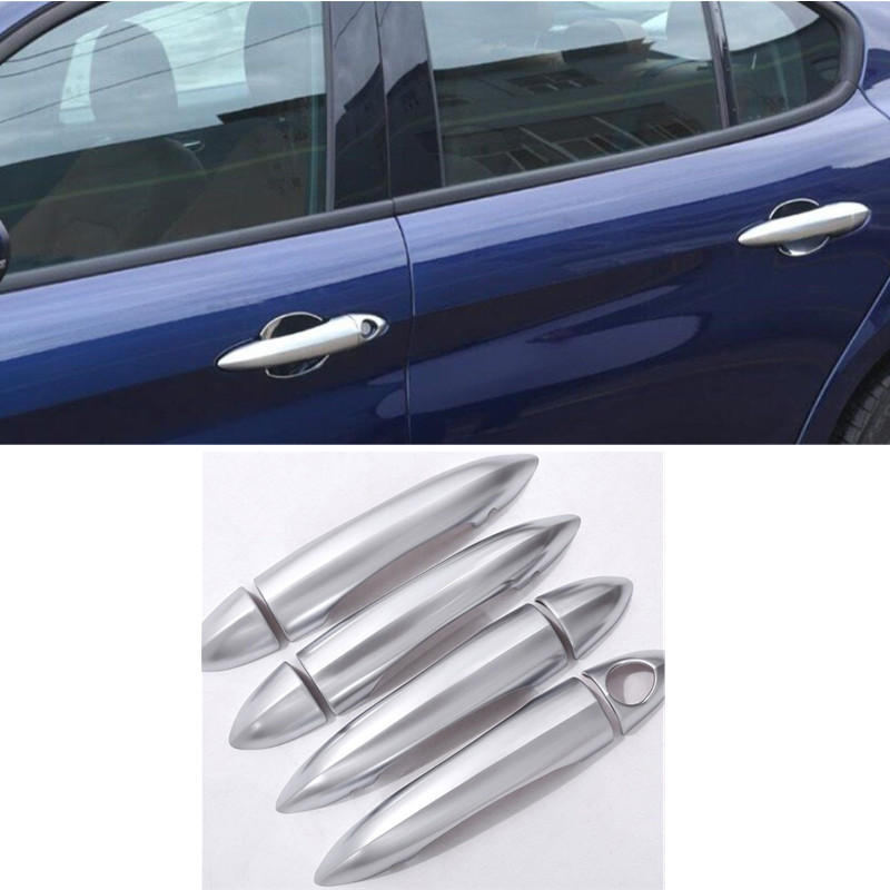 Silver ABS Outer Side Door Handle Trim For Alfa Romeo Giulia /Stelvio 2017-20