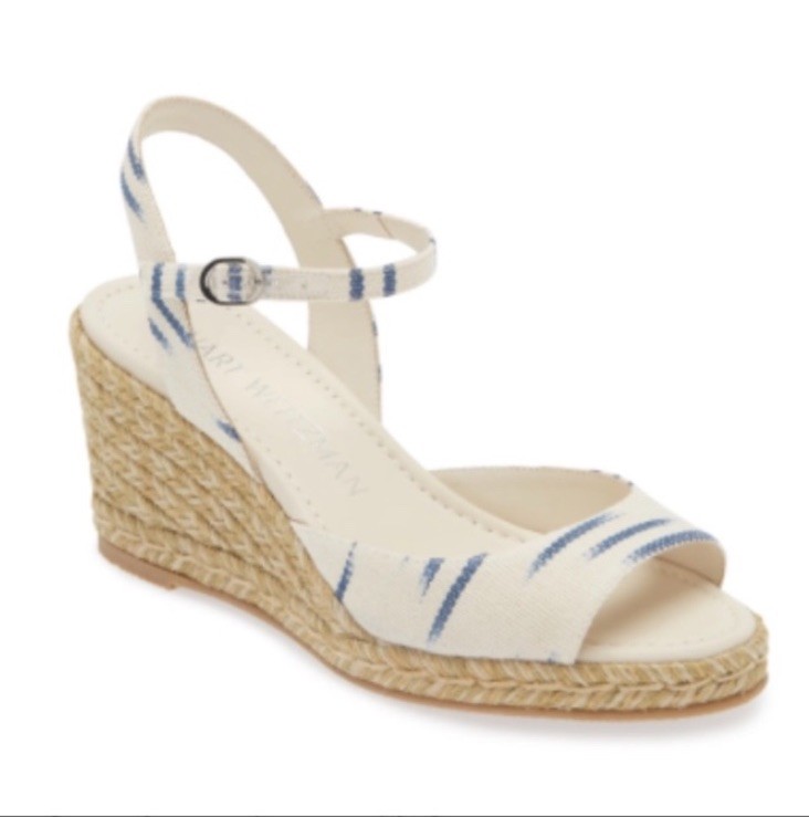 Stuart Weitzman Tia Espadrille Wedge Sandal  In Natural/Indigo Size 10 Worn Once