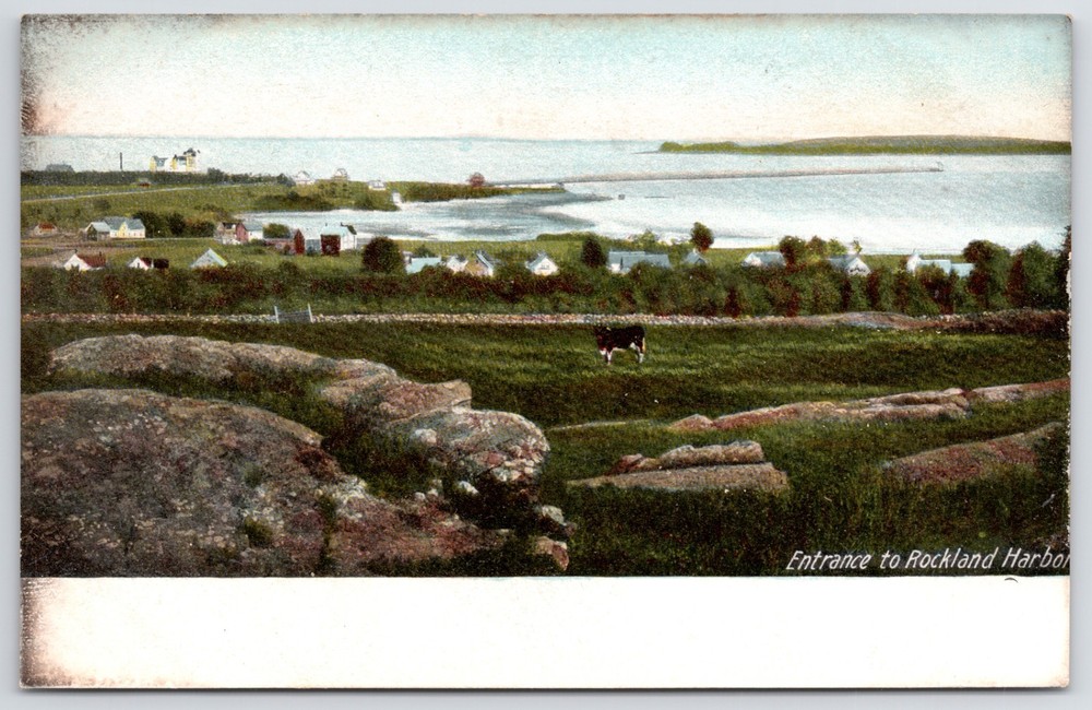Maine Rockland Harbor Entrance Landscape Hugh Leighton Postcard