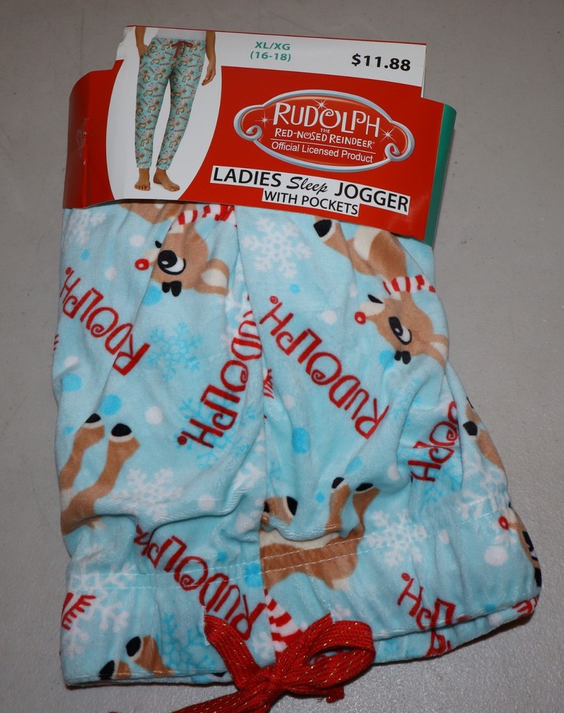 Ladies Size XL (16-18) Sleep Joggers Rudolph Red Noised Reindeer with Pockets