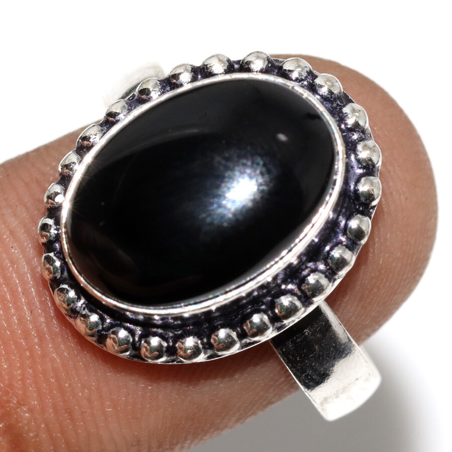 Black Onyx 925 Silver Plated Gemstone Ring US 8 Handcrafted Gift JW