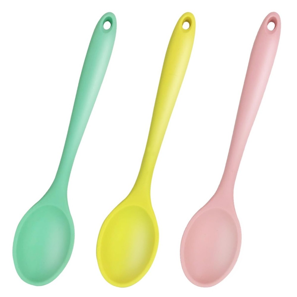 3Pcs Heat Resistant Silicone Serving Spoons for Buffet - Plastic Cooking Spoo...