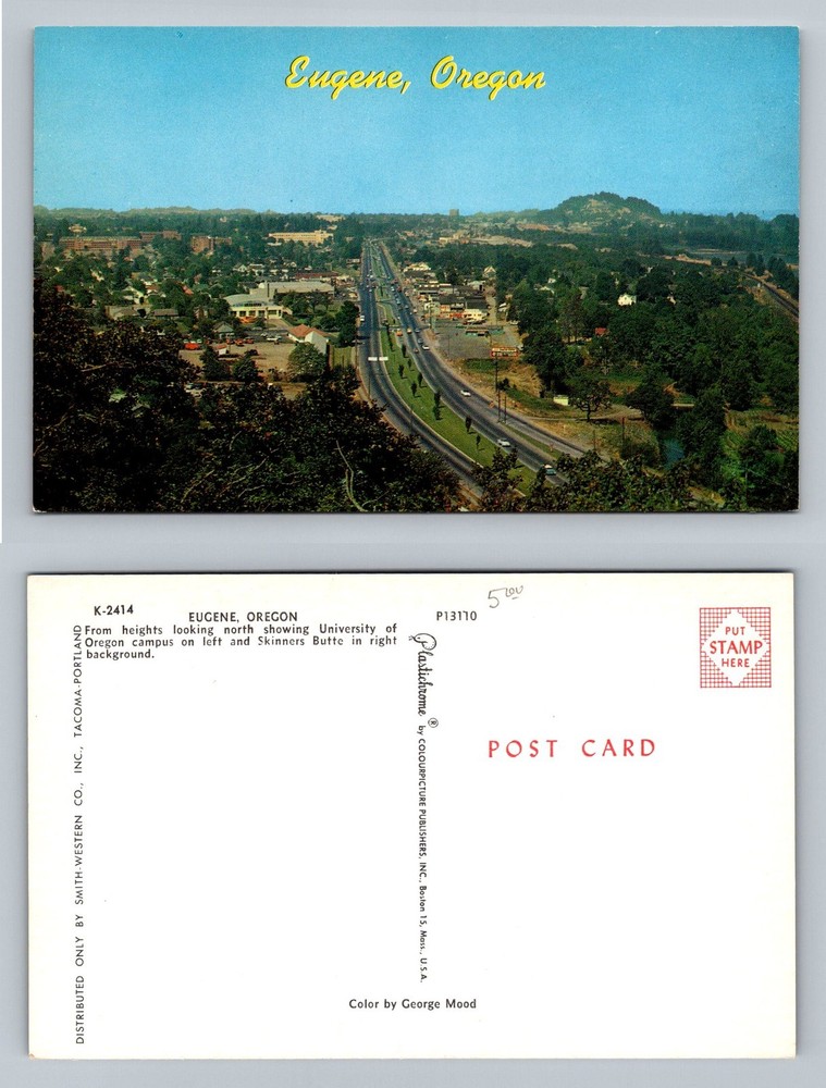 Eugene OR-Oregon University of Oregon Campus and Skinners Butte Vintage Postcard