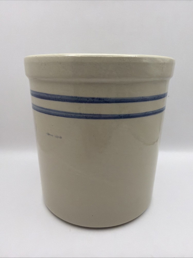 Vintage Marshall Pottery Double Blue Stripe Utility Crock Farmhouse