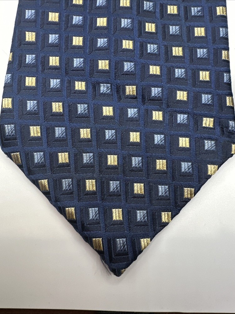 GEOFFREY BEENE MIDNIGHT BLUE MULTICOLOR GEOMETRIC SILK NECKTIE Tie