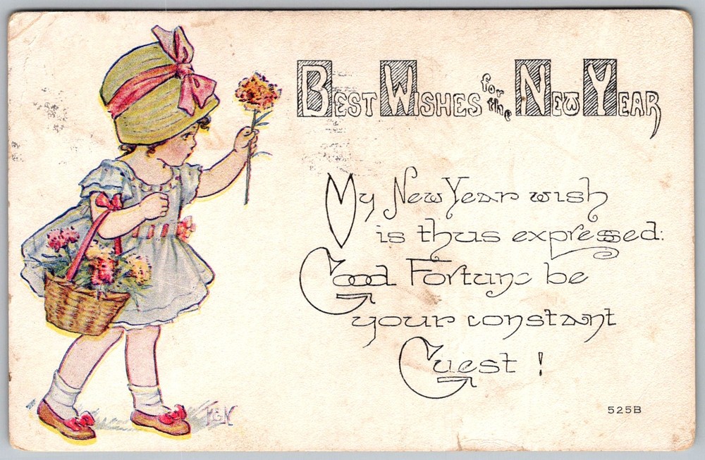 Antique Postcard New Year Greeting Girl Omaha, NE 1910s