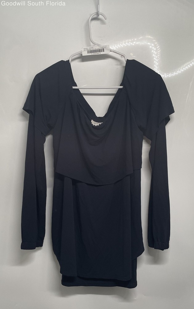 DKNY Womens Navy Blue Off The Shoulder Long Sleeve Blouse Top Size Large