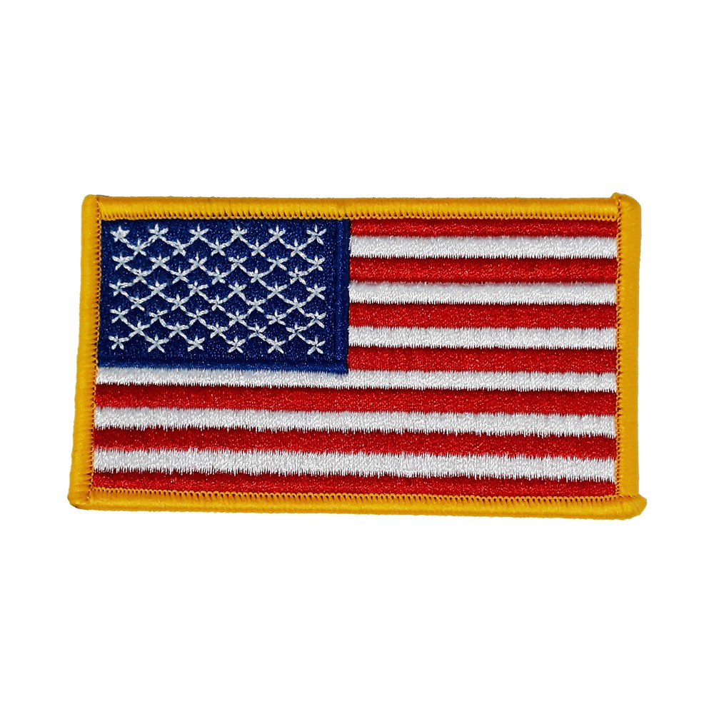 AMERICAN FLAG EMBROIDERED PATCH iron-on GOLD BORDER USA US United States QUALITY