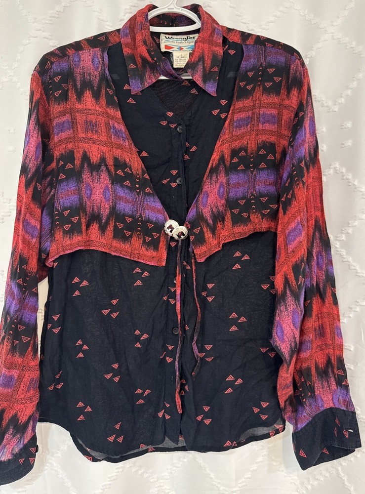 Vintage Wrangler Womens Western Shirt Neck Burton Front Tie Large