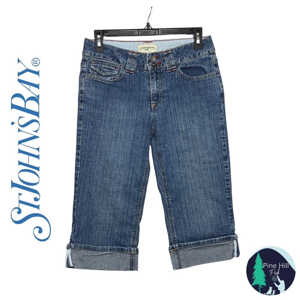 St Johns Bay Bermuda Shorts Womens 6P Blue Denim Mid-rise Cuffed Vintage Y2K 90s