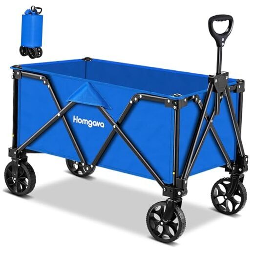 Collapsible Folding Wagon Cart, Large Capacity Camping Wagon, All Terrain Blue
