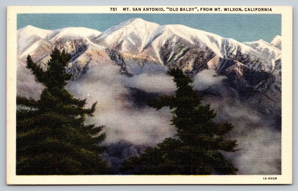 Vintage Linen Postcard Mt. San Antonio Old Baldy from Mt. Wilson CA