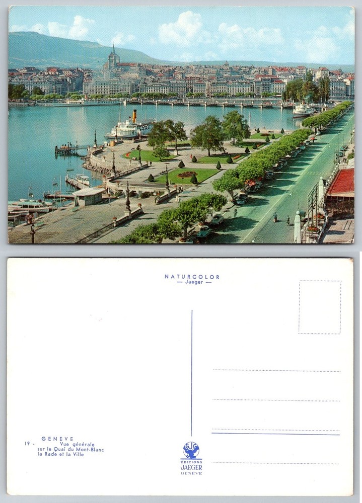 Vintage GENEVA Switzerland Postcard - Quai du Mont-Blanc, Lake, City View -