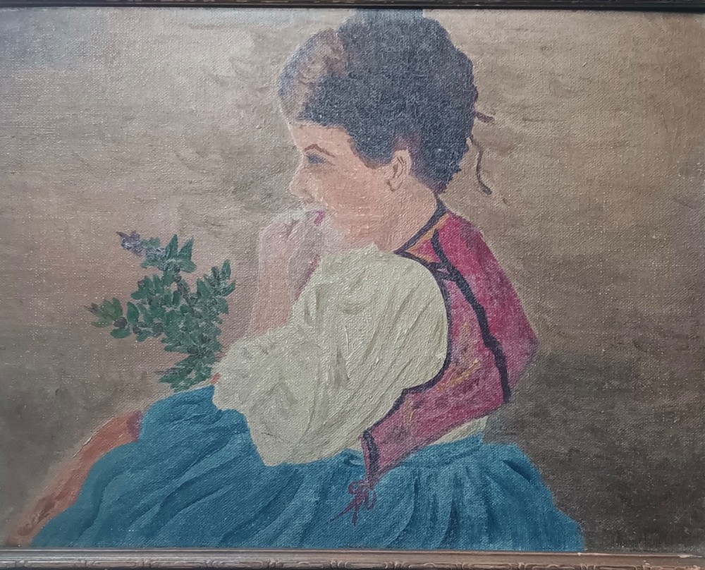 Painting, Oil, Canvas on board, Portrait, Signed