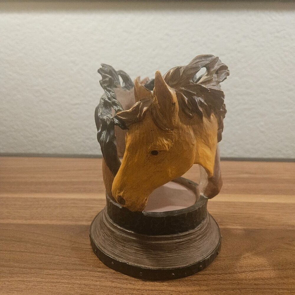 Large Resin Horse Candle Holder- EUC! Handcarved and perfect for any equestrian!