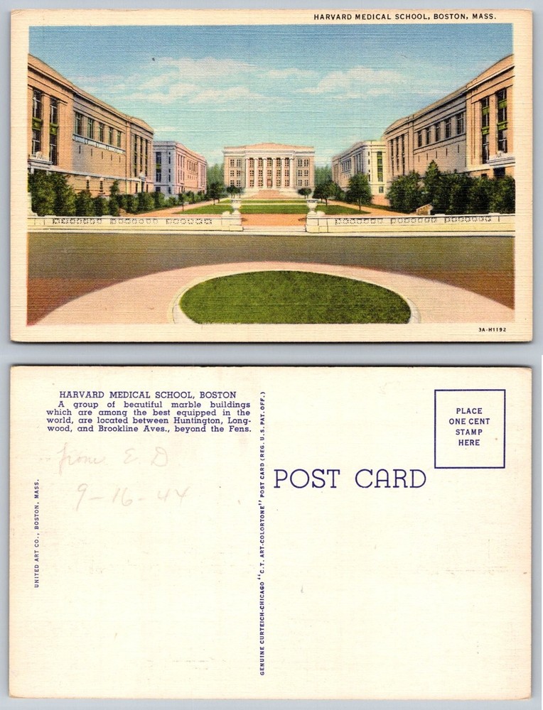 Harvard Medical School Boston MA 1944 Curteich Linen Postcard Architecture