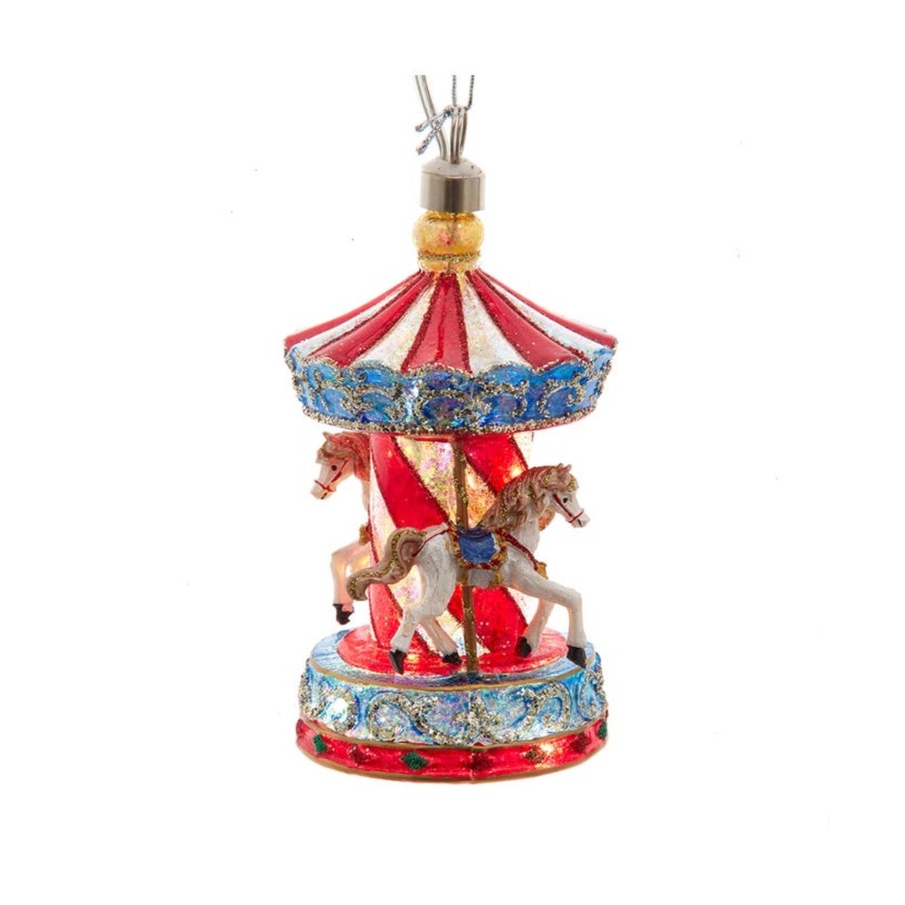 Kurt Adler Pre-lit Glass Ornament, Warm White LED's, Carousel